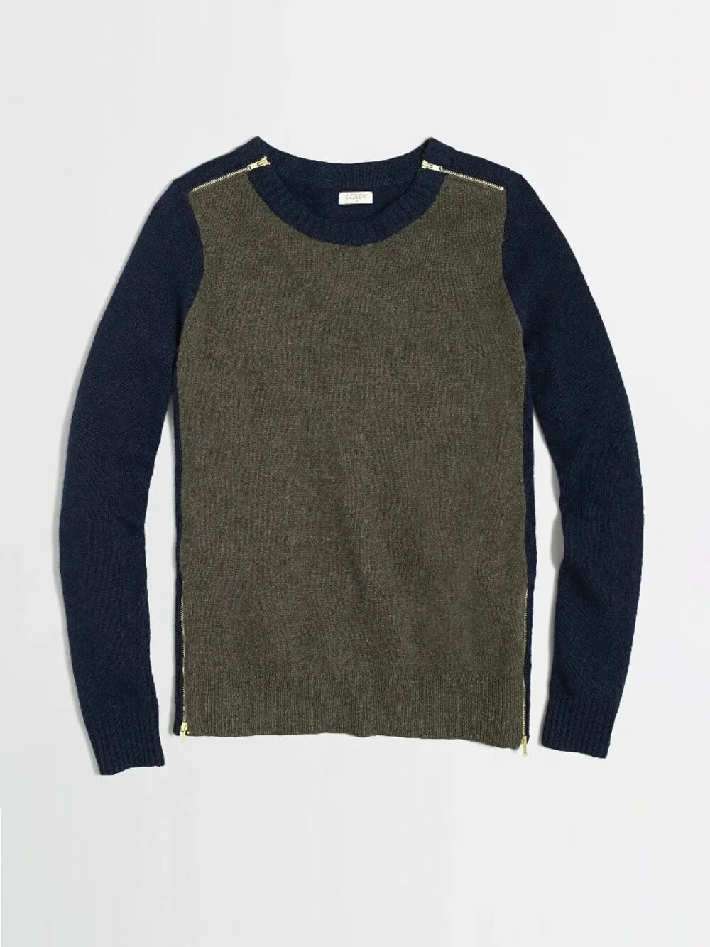 J. Crew blue green Merino wool blend warmspun colorblock knit zip sweater